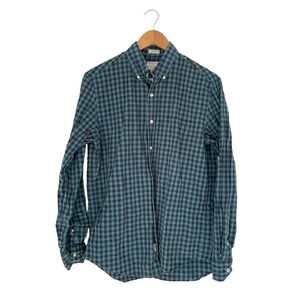 J.Crew mens size M classic fit organic cotton long sleeve button down blue green